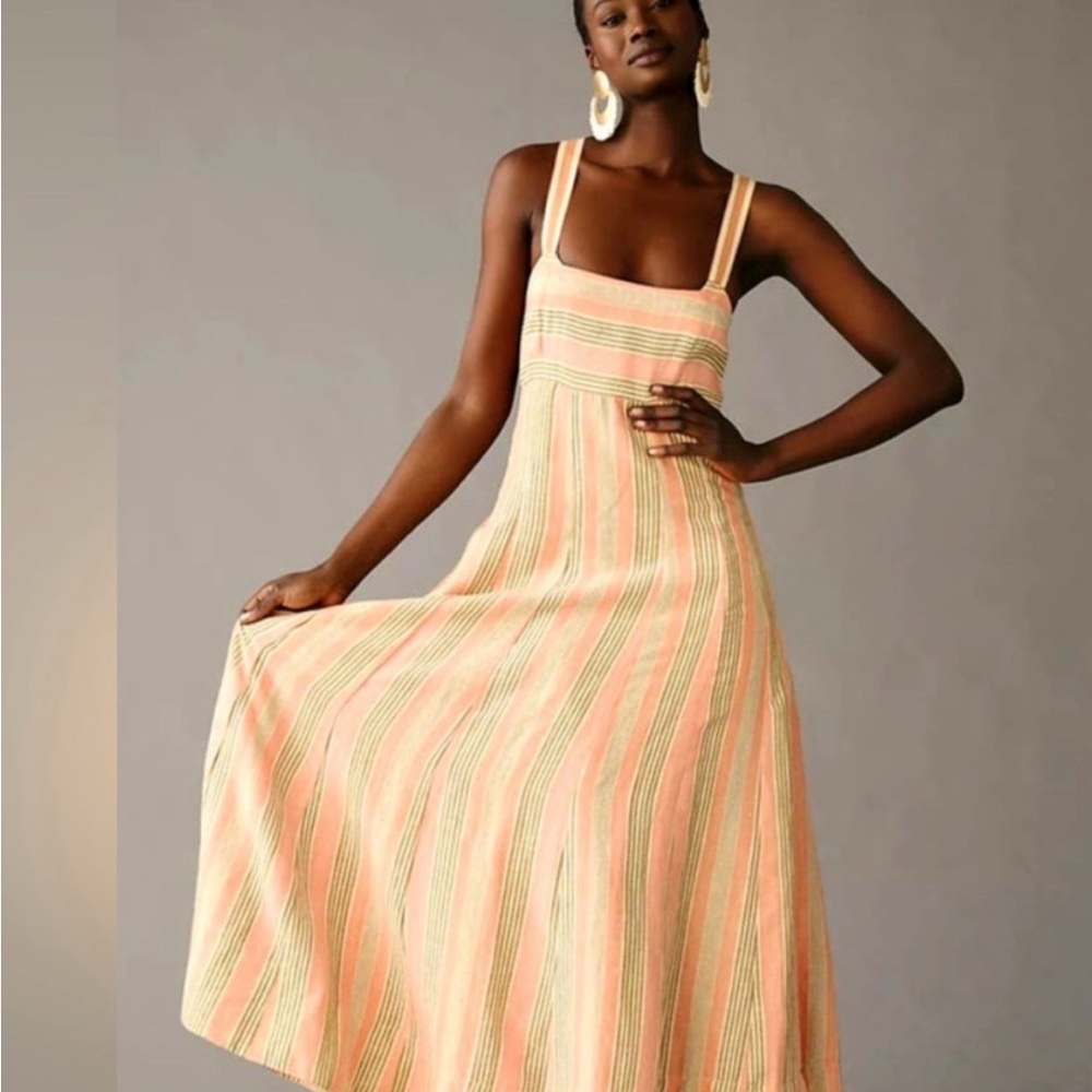 Anthropologie Peach and Cream Striped Maxi Dress